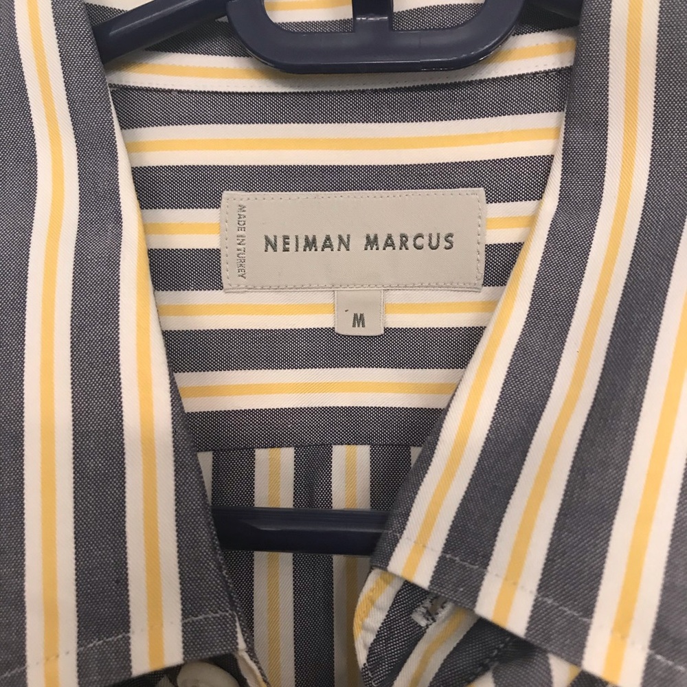 Men’s Neiman Marcus 100% Cotton Blue / Yellow Stripe Shirt - Medium